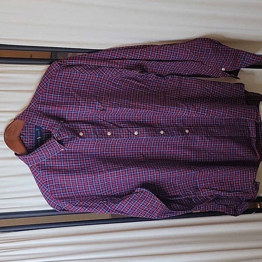 Ralph Lauren Shirt L/S, Red/Blue/Gold Plaid Classic. L